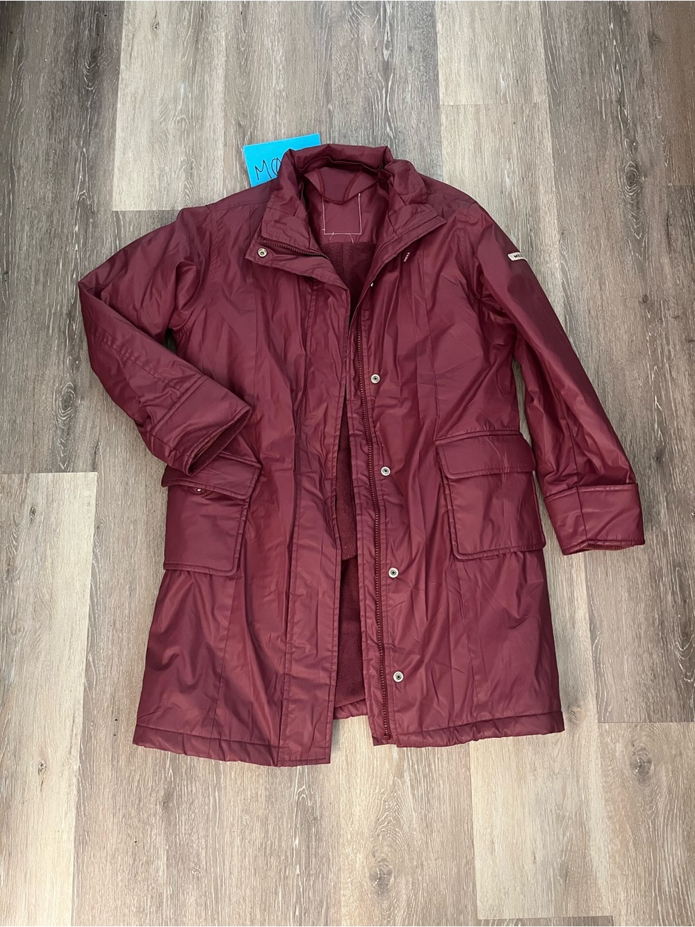 Mexx Long Fleece Lined Parka Coat Women’s Large Burgundy Wine Zip Snap Pockets